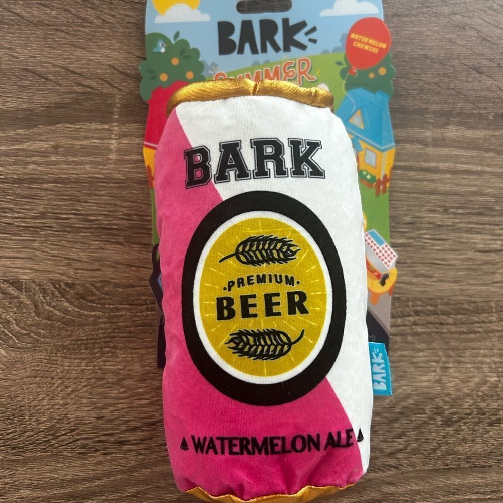 Bark Pink White Blue Watermelon Beer Plush Dog Toy